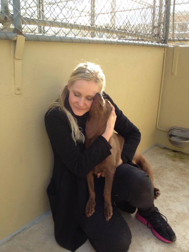 Founder hugging a rescued dog at a shelter